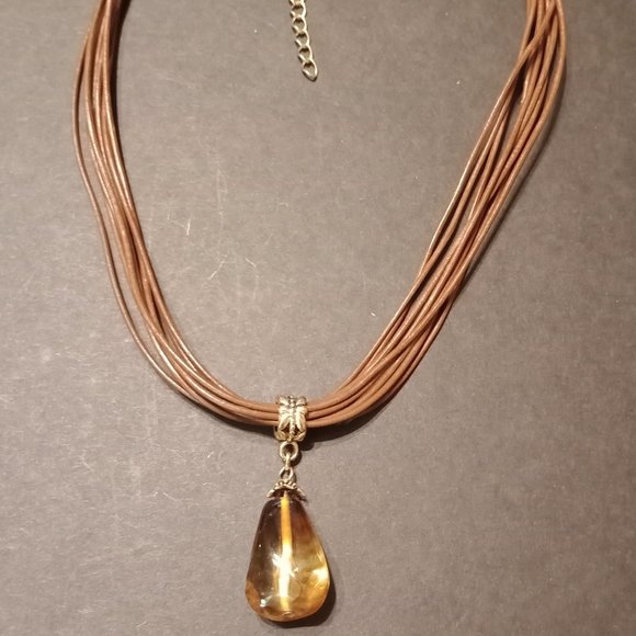 Lia Sophia Buona Sera Gold Tone Brown Multi Cord Faux Amber Crystal Necklace - Picture 2 of 3